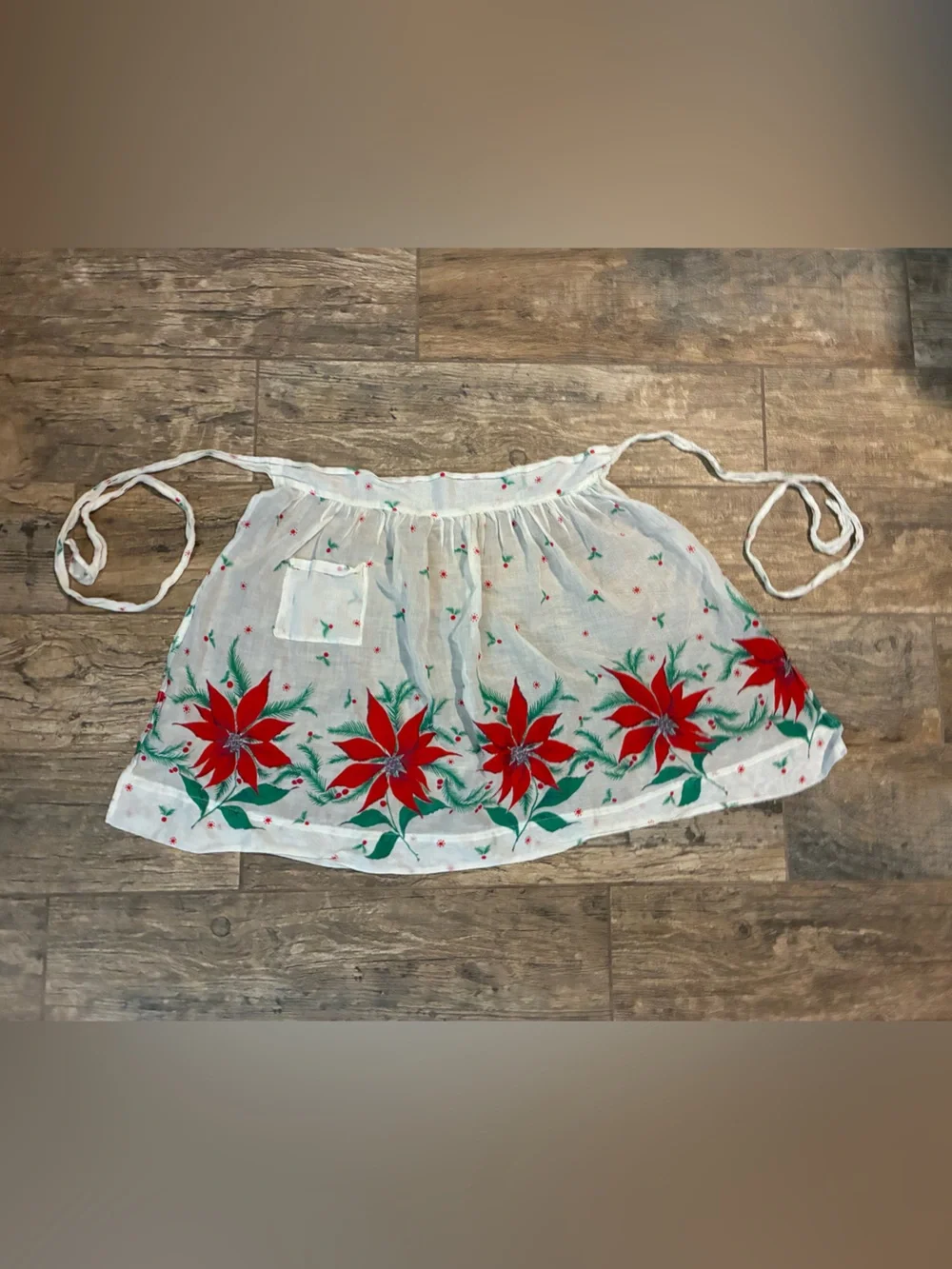 Sheer White Holiday Poinsettia half Apron